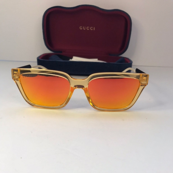 💯 - New  Authentic Gucci Orange Mirror Rectangular Men's Sunglasses GG0975S … - Picture 12 of 17